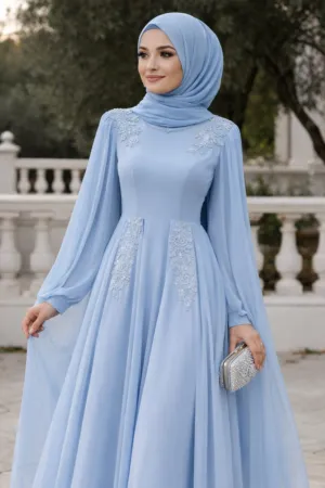 فستان سهرة ازرق سماوي