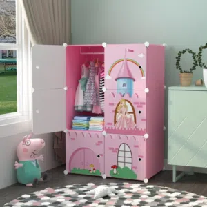 خزانة أطفال بلاستيكية مكونة من 6 صناديق مع مكان لتعليق الملابس المقاس 110*75*37 سم