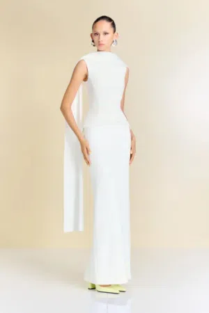 Annie Evening Dress in White with Cape