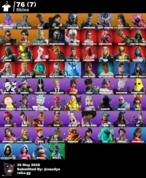 حساب فورت نايت 76 سكن قوي ضمان معاك مدى حياه أساسي اي استفسار تعال واتس