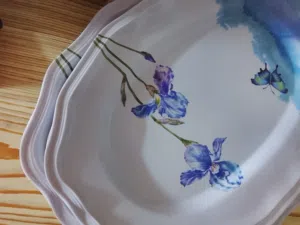 صحون ميلامين مزخرفه لون ابيض وازرق وثلاث احجام ..5حجم صغير صحن دائري..3جاط صغير..3جاط حجم كبير