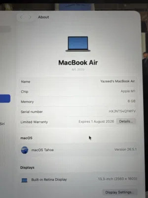 MacBook air 2020 M1 كفالة لسا شغالة