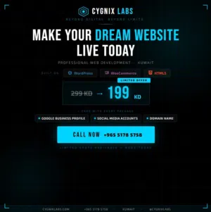 Website  E-commerce Store  Mobile Application  AI Social Media Bots now in Kuwait Cygnix Labs