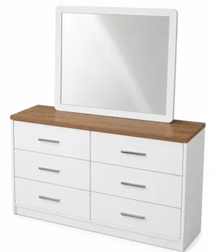 White 6-Drawer Dresser with Wood Top and Mirror (Good Condition) + 2 Extra drawers