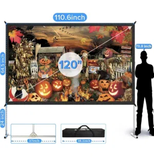 شاشة عرض سينمائية 120 بوصة مع حامل – تجربة 4K فائقة الدقة 120" Portable Projector Screen with Stand