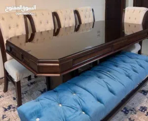 طاولة سفرة خشب زان طبيعي لون بني غامق