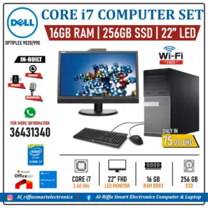DELL Core i7 Multimedia Computer Set 22" FHD LED Built In Camera 16GB RAM + 256GB SSD Ready to Use