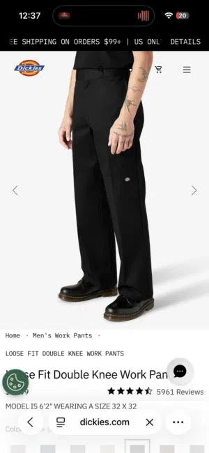 dickies loose fit double knee work pants 30x32