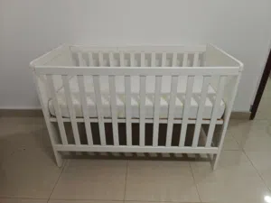 Baby Crib Wooden Cot with Mattress White Toddler Bed Infant Nursery