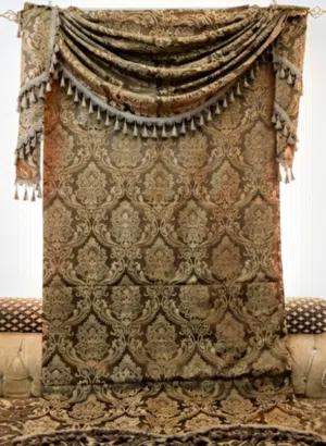 Premium Golden-Brown Damask Curtain for Living Room