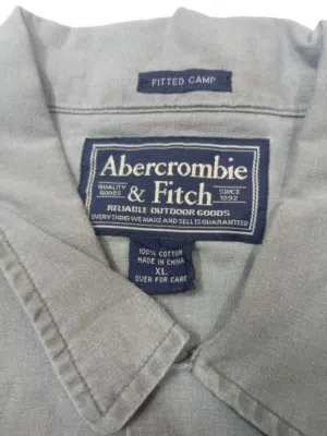 قميص Abercrombie & Fitch أصلي - XL - رمادي - Hibiscus - أزرار خشبية - قطن 100%