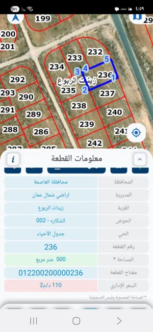 قطعة ارض للبيع قرب شفا بدران - زينات الربوع ( حوض شكارة ) الرقم المرجعي : 21094