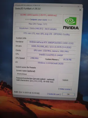 Gaming PC للبيع - i5-14400F + RTX 3080 + شاشة AOC 27" 2K 180Hz. قوي ونظيف وتحت الفحص،