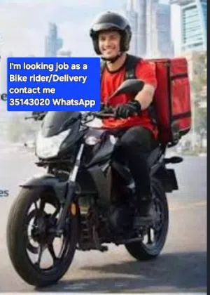 helo, I'm looking job as Bike Rider/Delivery person & I have license, contact me at
