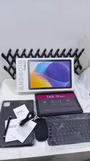 هذا الجهاز هو تابلت أندرويد جديد من طراز TAB 10 MAX، يأتي في علبته الأصلية.  يتميز الجهاز بشاشة مقاس
