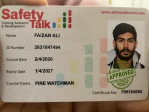 I’m fire watcher & ma cowalification intermediate I’m Pakistani & I’m trained for fire watcher