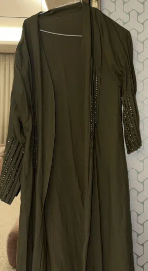 Olive green abaya with embroidery