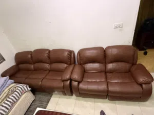 Premium Brown Bonded Leather Recliner Sofa Set (3+2)
