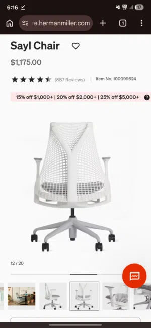 HERMAN MILLER SAYL CHAIR 110KWD