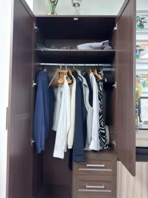 1pc Dark Wood 2-Door Wardrobe with Mirror and 3 Drawers
