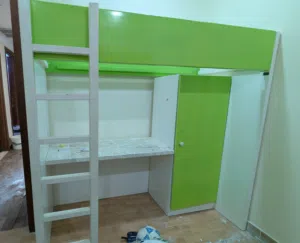 Custom Solid Wood Kids Loft Bed with Wide Study Desk & Cupboard - Good Condition