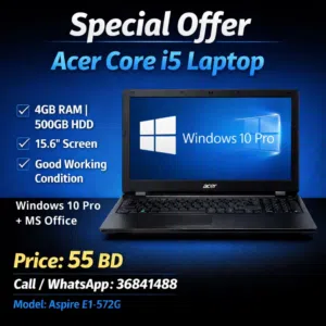 Acer Core i5 Laptop – 4GB RAM  500GB HDD  Windows 10 Pro