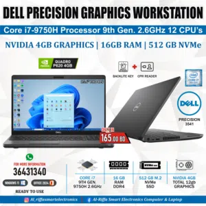 DELL Workstation Core i7 9th Generation 15.6" FHD Laptop NVidia 4GB Graphics 16GB RAM + 512GB M2 SSD