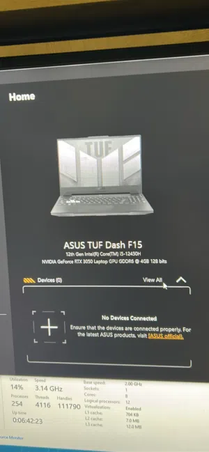 للبيع لابتوب جيمنج ASUS TUF Dash F15  بحالة الوكالة  RTX 3050  شاشة 144Hz