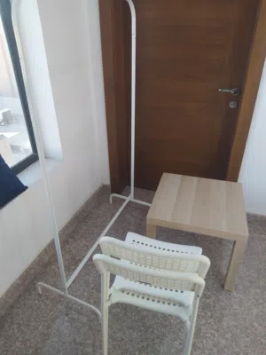 sale furniture, one unique table,3 chair and clothes stand all price 13 BD