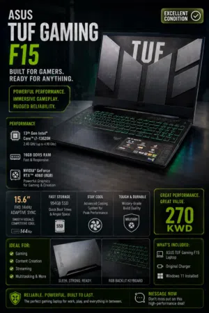 Asus TUF GAMING LAPTOP , i7-13th GENERATION, NVIDIA GeForce RTX 4060 , 16 GB RAM , 1 TB M.2