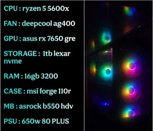تجميعة بيسي بكرت rx7600 من asus اقوى من 3060 ومعالج قوي من amd