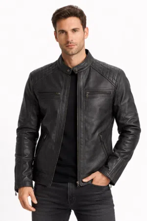 "Black Leather Biker Jacket - L XL XXL  Doha Qatar"