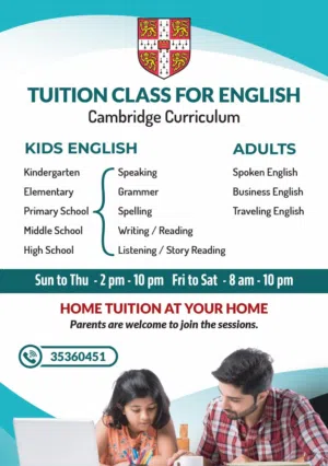 English tutoring for all ages including kids and adults