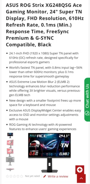 Asus xg248qsg gaming monitor 610hz 24 inch للبيع او للبدل super tn