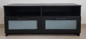MODERN BLACK TV STAND WITH FROSTED GLASS DRAWERS