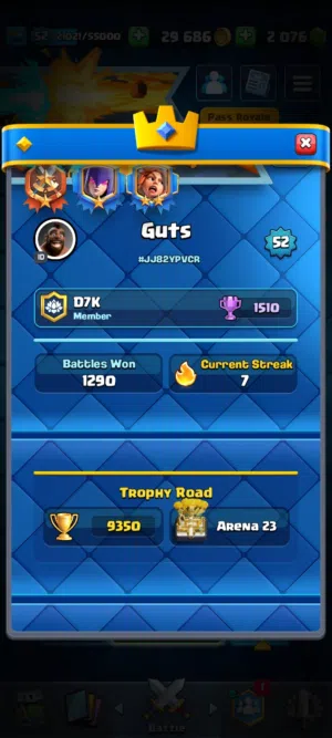 حساب كلاش رويال للبيع برج الملك لفل 14 لفل 52 13 بطاقة مطورة و 1300 جوهرة