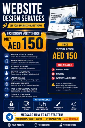 Professional Website Design Service – Modern & Mobile-Friendly Websites AED 150