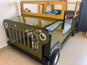 Kids Jeep Commander Car Bed +mattress– Unique Army Green Design – Excellent Condition