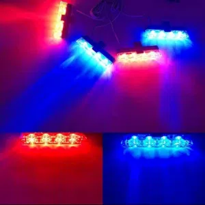 طقم إضاءة 4 قطع تنبيهية احمر ازرق ساطعة 12v red blue strobe safety lights