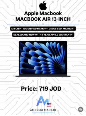 Apple Macbook MACBOOK AIR 13-INCH M4 2025 Midnight // ابل ماكبوك اير 13 انش M4 افضل سعر بالمملكة