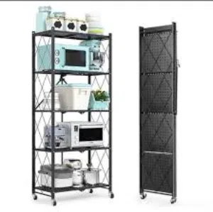 Heavy-Duty Foldable Metal Storage Rack – 5-Tier Shelf with Wheels  63.78” Height