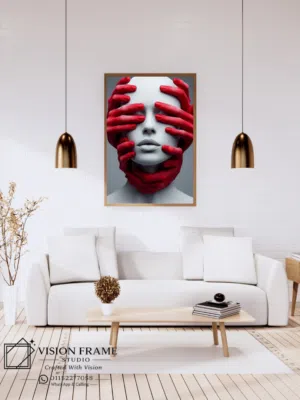 Handmade Modern Wall Art Frame – Unique Red Hands Design