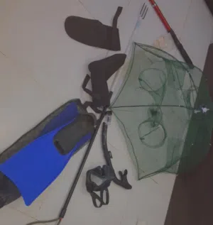 ادوات صيد سمك fishing tools عدة غوص حر جديده مع قفص شبك لصيد السمك جديد