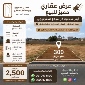 أرض سكنية للبيع الأرض الأخيرة في المقسم ممتازة للسكن وللمستثمرين عين زارة طريق المشتل