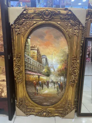 لوحة رسم يدوي مع اطار ذهبي