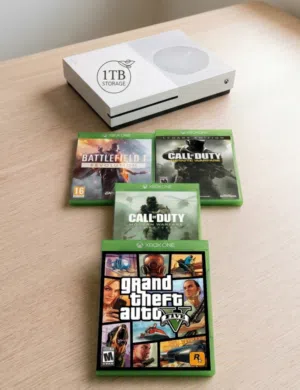Xbox One S 1TB مع ألعاب قراند 5 (GTA V) وكود وباتلفيلد