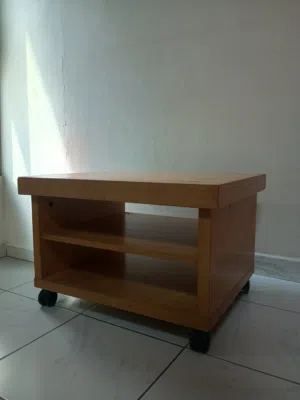 Solid Wood Rolling Coffee Table with Open Shelves