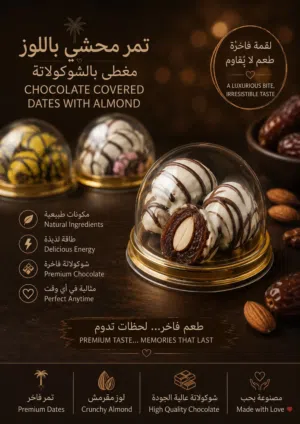 تمر بالشوكولاتة محشو باللوز Chocolate dates filled with almonds