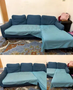 IKEA - 3-Seater L-Shape Fabric Sofa Bed with Chaise - Blue, Good Condition