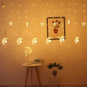 سرب نجمة وهلال بثلاث اشكال اضاءة صفراء 3 متر